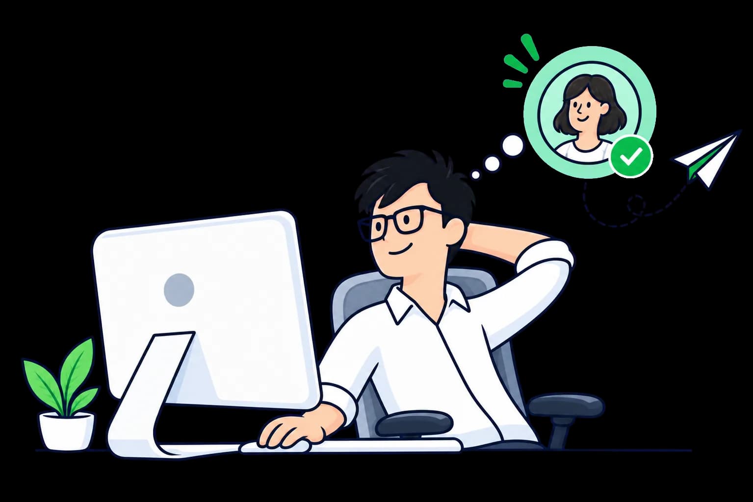 パソコンからお知り合いを紹介するパートナーのイラスト
